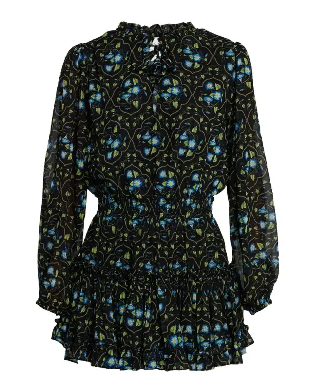 Lorena Morning Glory Lattice Chiffon Mini Dress Lorena Morning Glory Lattice Chiffon Mini Dress