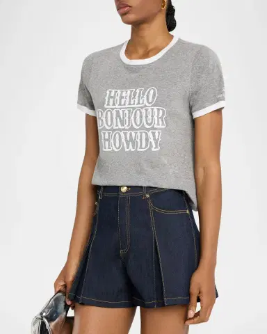 Cinq à Sept Studded Hello Bonjour Howdy Ringer Tee | Thumbnail 4 Cinq à Sept Studded Hello Bonjour Howdy Ringer Tee | Thumbnail 4