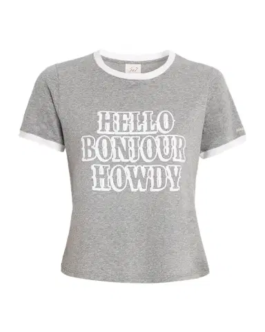 Cinq à Sept Studded Hello Bonjour Howdy Ringer Tee | Thumbnail 1 Cinq à Sept Studded Hello Bonjour Howdy Ringer Tee | Thumbnail 1