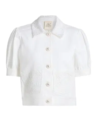 Cinq à Sept Short-Sleeve Lace Denim Jacket | Thumbnail 1 Cinq à Sept Short-Sleeve Lace Denim Jacket | Thumbnail 1
