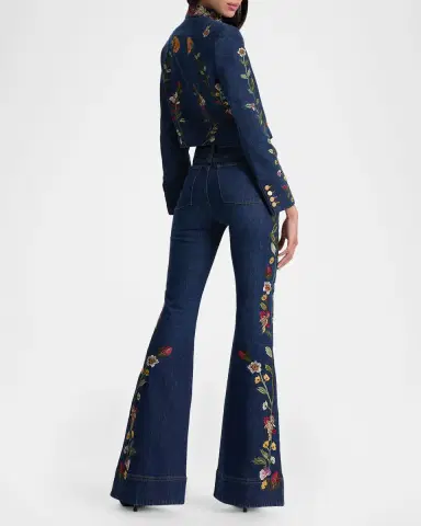 ALICE + OLIVIA Beautiful Floral Embroidered Bell-Bottom Jeans | Thumbnail 2 ALICE + OLIVIA Beautiful Floral Embroidered Bell-Bottom Jeans | Thumbnail 2