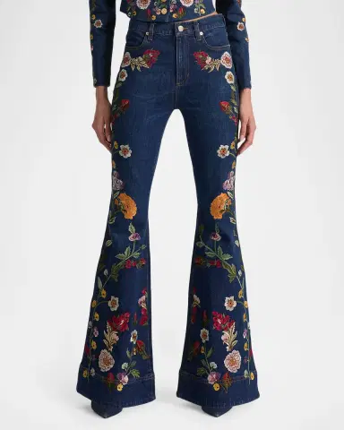 ALICE + OLIVIA Beautiful Floral Embroidered Bell-Bottom Jeans | Thumbnail 3 ALICE + OLIVIA Beautiful Floral Embroidered Bell-Bottom Jeans | Thumbnail 3