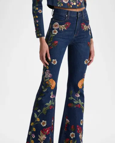 ALICE + OLIVIA Beautiful Floral Embroidered Bell-Bottom Jeans | Thumbnail 4 ALICE + OLIVIA Beautiful Floral Embroidered Bell-Bottom Jeans | Thumbnail 4