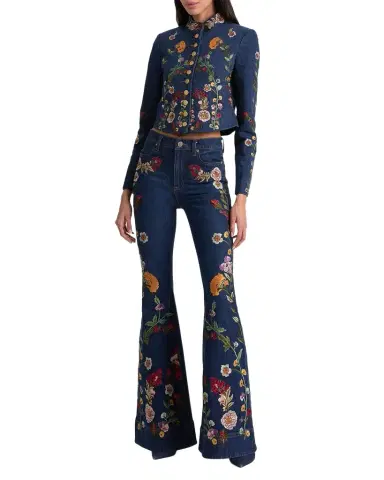 ALICE + OLIVIA Beautiful Floral Embroidered Bell-Bottom Jeans | Thumbnail 1 ALICE + OLIVIA Beautiful Floral Embroidered Bell-Bottom Jeans | Thumbnail 1