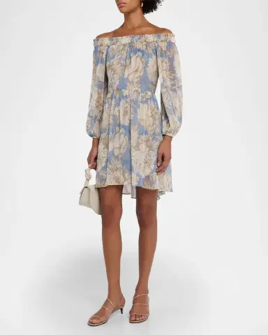 MISA Los Angeles Millie Peony Chiffon Off-Shoulder Mini Dress | Thumbnail 3 MISA Los Angeles Millie Peony Chiffon Off-Shoulder Mini Dress | Thumbnail 3