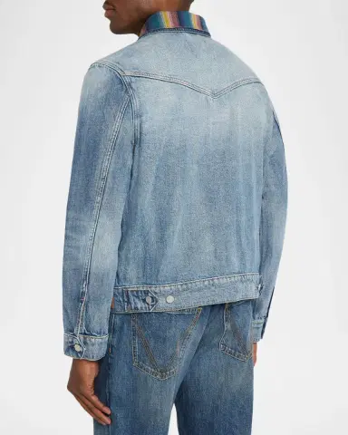 Scotch & Soda Men's Multicolor-Collar Washed Denim Jacket | Thumbnail 3 Scotch & Soda Men's Multicolor-Collar Washed Denim Jacket | Thumbnail 3
