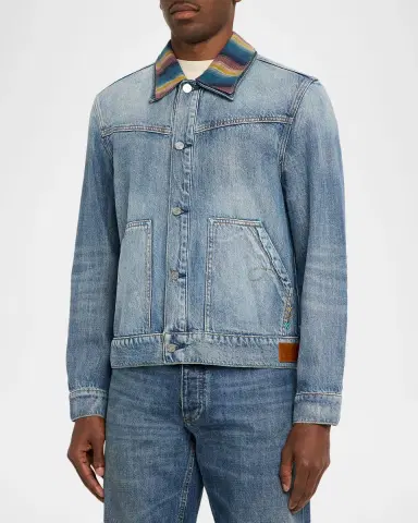 Scotch & Soda Men's Multicolor-Collar Washed Denim Jacket | Thumbnail 4 Scotch & Soda Men's Multicolor-Collar Washed Denim Jacket | Thumbnail 4