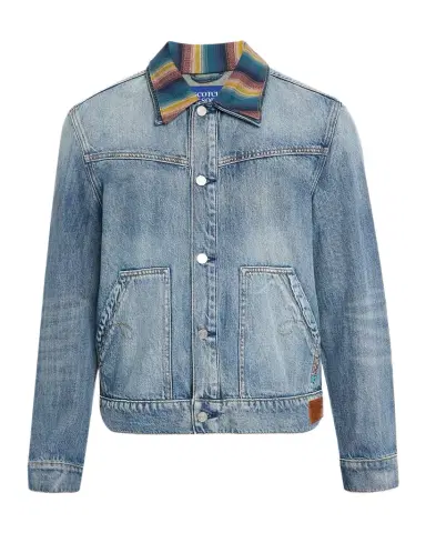 Scotch & Soda Men's Multicolor-Collar Washed Denim Jacket | Thumbnail 1 Scotch & Soda Men's Multicolor-Collar Washed Denim Jacket | Thumbnail 1