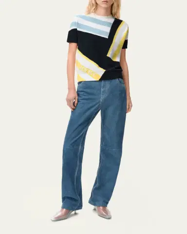 LOEWE Striped Fuzzy Knit Short-Sleeve Sweater | Thumbnail 3 LOEWE Striped Fuzzy Knit Short-Sleeve Sweater | Thumbnail 3