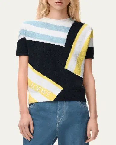 LOEWE Striped Fuzzy Knit Short-Sleeve Sweater | Thumbnail 5 LOEWE Striped Fuzzy Knit Short-Sleeve Sweater | Thumbnail 5