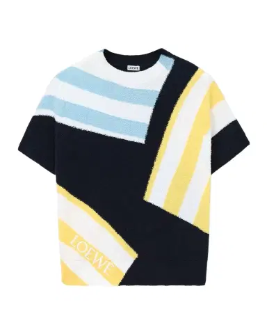 LOEWE Striped Fuzzy Knit Short-Sleeve Sweater | Thumbnail 1 LOEWE Striped Fuzzy Knit Short-Sleeve Sweater | Thumbnail 1
