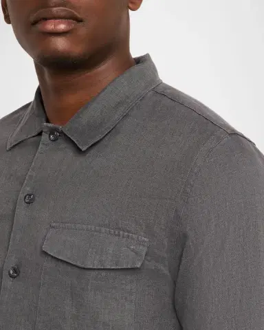 Vince Men 's Linen Garage Button-Down Shirt | Thumbnail 4 Vince Men 's Linen Garage Button-Down Shirt | Thumbnail 4