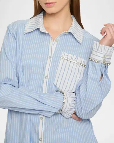 Cinq à Sept Dorsia Crystal-Embellished Pinstripe Button-Front Shirt | Thumbnail 4 Cinq à Sept Dorsia Crystal-Embellished Pinstripe Button-Front Shirt | Thumbnail 4