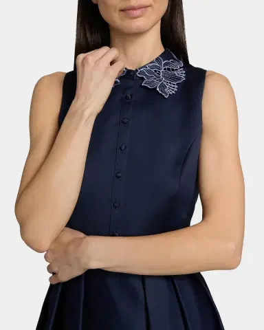Theia Merisel Pleated Floral-Embroidered Midi Shirtdress | Thumbnail 5 Theia Merisel Pleated Floral-Embroidered Midi Shirtdress | Thumbnail 5