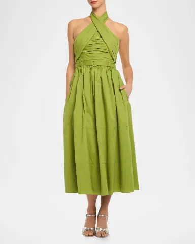 Cinq à Sept Marcie Crossover Halter Belted Midi Dress | Thumbnail 2 Cinq à Sept Marcie Crossover Halter Belted Midi Dress | Thumbnail 2