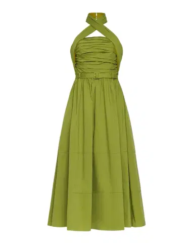 Cinq à Sept Marcie Crossover Halter Belted Midi Dress | Thumbnail 1 Cinq à Sept Marcie Crossover Halter Belted Midi Dress | Thumbnail 1
