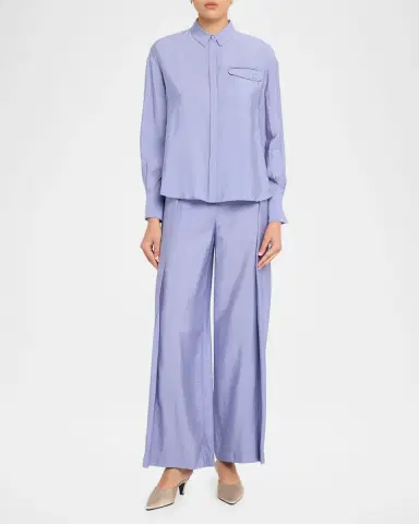 Emporio Armani Pleated Wide-Leg Viscose Trousers | Thumbnail 2 Emporio Armani Pleated Wide-Leg Viscose Trousers | Thumbnail 2