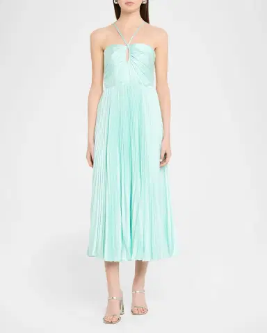 As It May Liv Pleated Satin Halter Midi Dress | Thumbnail 2 As It May Liv Pleated Satin Halter Midi Dress | Thumbnail 2