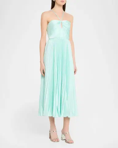 As It May Liv Pleated Satin Halter Midi Dress | Thumbnail 4 As It May Liv Pleated Satin Halter Midi Dress | Thumbnail 4