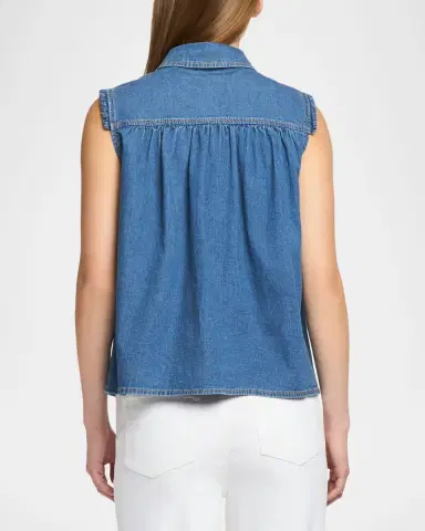 Cinq à Sept Florance Ruffle-Trim Sleeveless Denim Top | Thumbnail 2 Cinq à Sept Florance Ruffle-Trim Sleeveless Denim Top | Thumbnail 2