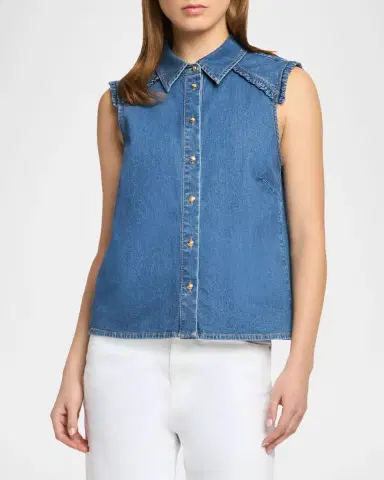Cinq à Sept Florance Ruffle-Trim Sleeveless Denim Top | Thumbnail 3 Cinq à Sept Florance Ruffle-Trim Sleeveless Denim Top | Thumbnail 3