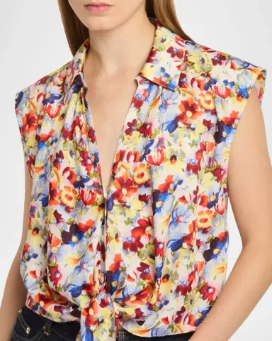 Cinq à Sept Wildflower Bunch Sleeveless Front-Tie Top | Thumbnail 3 Cinq à Sept Wildflower Bunch Sleeveless Front-Tie Top | Thumbnail 3