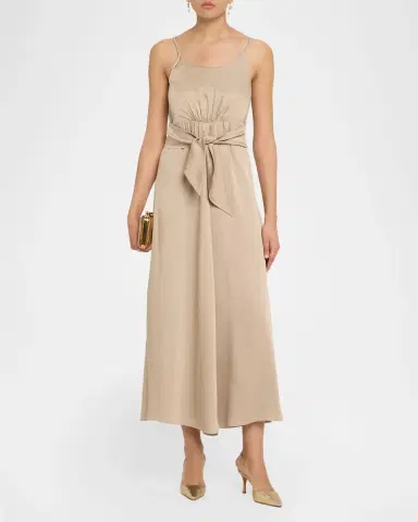 Emporio Armani Multi-Slit Twill Crepe Midi Dress | Thumbnail 2 Emporio Armani Multi-Slit Twill Crepe Midi Dress | Thumbnail 2