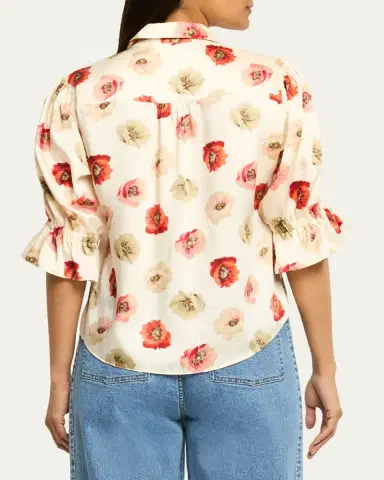 Cinq à Sept Floating Poppies Puff-Sleeve Silk Shirt | Thumbnail 2 Cinq à Sept Floating Poppies Puff-Sleeve Silk Shirt | Thumbnail 2
