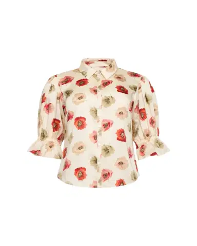 Cinq à Sept Floating Poppies Puff-Sleeve Silk Shirt | Thumbnail 1 Cinq à Sept Floating Poppies Puff-Sleeve Silk Shirt | Thumbnail 1