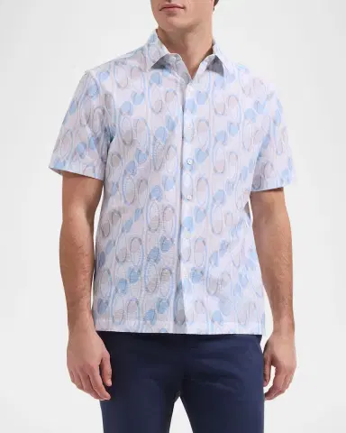 Bugatchi Men 's Orson Abstract-Print Cotton Seersucker Short-Sleeve Shirt | Thumbnail 3 Bugatchi Men 's Orson Abstract-Print Cotton Seersucker Short-Sleeve Shirt | Thumbnail 3