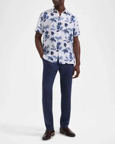 Bugatchi Men's Orson Leaf-Print Linen Short-Sleeve Shirt | Thumbnail 2 Bugatchi Men's Orson Leaf-Print Linen Short-Sleeve Shirt | Thumbnail 2
