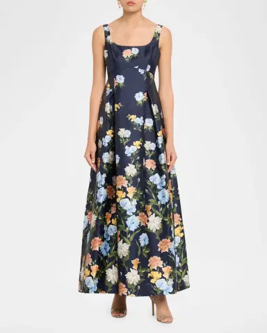 SACHIN & BABI Aurora Pleated Floral-Print Mikado Gown | Thumbnail 2 SACHIN & BABI Aurora Pleated Floral-Print Mikado Gown | Thumbnail 2