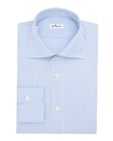 Kiton Men's Cotton Fine Stripe Dress Shirt with Mother-of-Pearl Buttons | Thumbnail 2 Kiton Men's Cotton Fine Stripe Dress Shirt with Mother-of-Pearl Buttons | Thumbnail 2