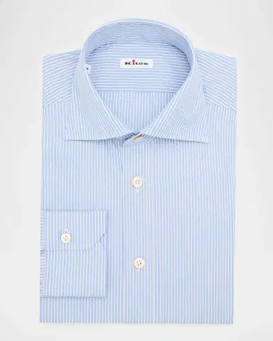 Kiton Men's Cotton Fine Stripe Dress Shirt with Mother-of-Pearl Buttons | Thumbnail 3 Kiton Men's Cotton Fine Stripe Dress Shirt with Mother-of-Pearl Buttons | Thumbnail 3
