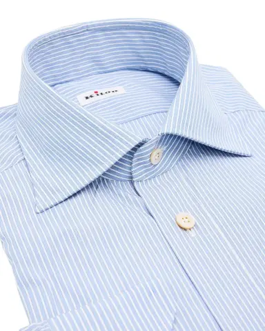 Kiton Men's Cotton Fine Stripe Dress Shirt with Mother-of-Pearl Buttons | Thumbnail 1 Kiton Men's Cotton Fine Stripe Dress Shirt with Mother-of-Pearl Buttons | Thumbnail 1