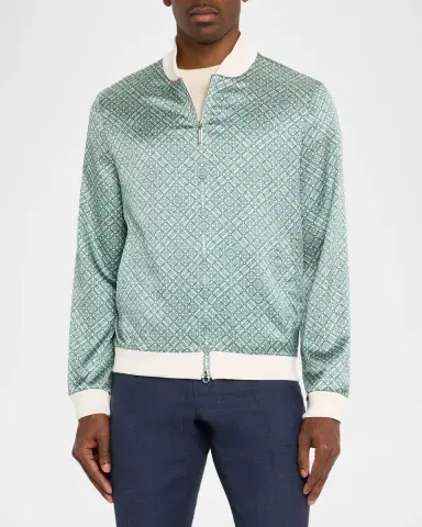 Stefano Ricci Men's Geometric Silk Bomber Jacket | Thumbnail 4 Stefano Ricci Men's Geometric Silk Bomber Jacket | Thumbnail 4