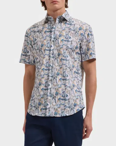 Bugatchi Men's Orson Abstract Paisley-Print Comfort Stretch Short-Sleeve Shirt | Thumbnail 4 Bugatchi Men's Orson Abstract Paisley-Print Comfort Stretch Short-Sleeve Shirt | Thumbnail 4