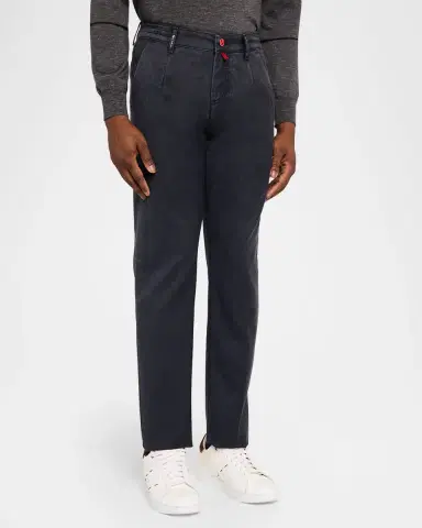 Kiton Men's Washed Wool Darted Flat-Front Pants | Thumbnail 4 Kiton Men's Washed Wool Darted Flat-Front Pants | Thumbnail 4