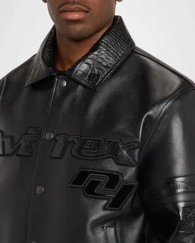 Avirex Men's Legends Leather Croc-Effect Trim Bomber Jacket | Thumbnail 5 Avirex Men's Legends Leather Croc-Effect Trim Bomber Jacket | Thumbnail 5