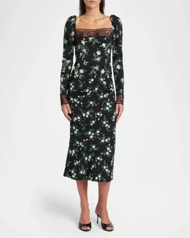 Dolce & Gabbana Lace-Trim Floral Silk Long-Sleeve Blouse | Thumbnail 2 Dolce & Gabbana Lace-Trim Floral Silk Long-Sleeve Blouse | Thumbnail 2