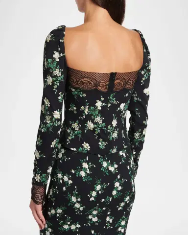 Dolce & Gabbana Lace-Trim Floral Silk Long-Sleeve Blouse | Thumbnail 3 Dolce & Gabbana Lace-Trim Floral Silk Long-Sleeve Blouse | Thumbnail 3
