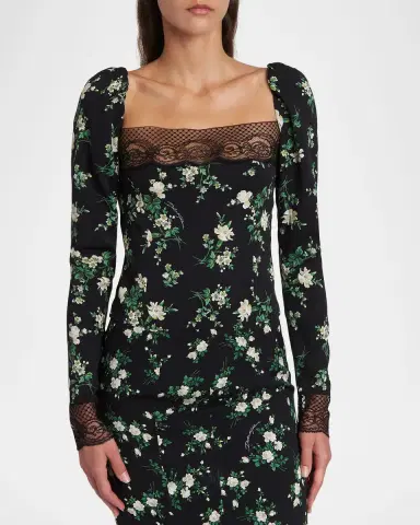 Dolce & Gabbana Lace-Trim Floral Silk Long-Sleeve Blouse | Thumbnail 4 Dolce & Gabbana Lace-Trim Floral Silk Long-Sleeve Blouse | Thumbnail 4