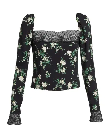 Dolce & Gabbana Lace-Trim Floral Silk Long-Sleeve Blouse | Thumbnail 1 Dolce & Gabbana Lace-Trim Floral Silk Long-Sleeve Blouse | Thumbnail 1