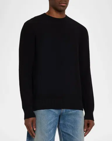 Saint Laurent Men's Solid Cotton Crewneck Knit Sweater | Thumbnail 4 Saint Laurent Men's Solid Cotton Crewneck Knit Sweater | Thumbnail 4