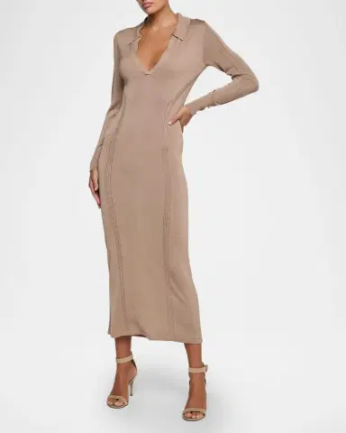 L'Agence Delma Collared Knit Midi Dress | Thumbnail 2 L'Agence Delma Collared Knit Midi Dress | Thumbnail 2