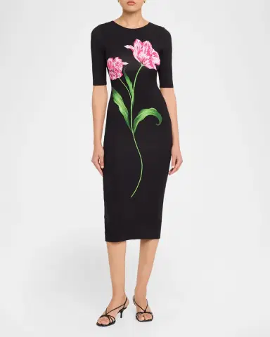 Milly Abbygail Floral-Print Jersey Midi Sheath Dress | Thumbnail 2 Milly Abbygail Floral-Print Jersey Midi Sheath Dress | Thumbnail 2