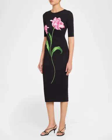 Milly Abbygail Floral-Print Jersey Midi Sheath Dress | Thumbnail 4 Milly Abbygail Floral-Print Jersey Midi Sheath Dress | Thumbnail 4