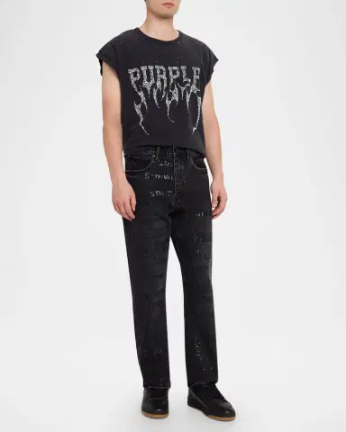 PURPLE Men 's P011 Sequins Wordmark Jeans | Thumbnail 2 PURPLE Men 's P011 Sequins Wordmark Jeans | Thumbnail 2