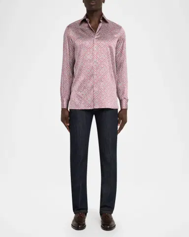 Stefano Ricci Men's Silk Geometric Classic-Fit Sport Shirt | Thumbnail 2 Stefano Ricci Men's Silk Geometric Classic-Fit Sport Shirt | Thumbnail 2