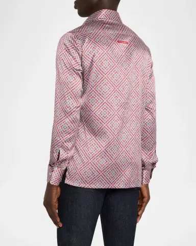 Stefano Ricci Men's Silk Geometric Classic-Fit Sport Shirt | Thumbnail 3 Stefano Ricci Men's Silk Geometric Classic-Fit Sport Shirt | Thumbnail 3